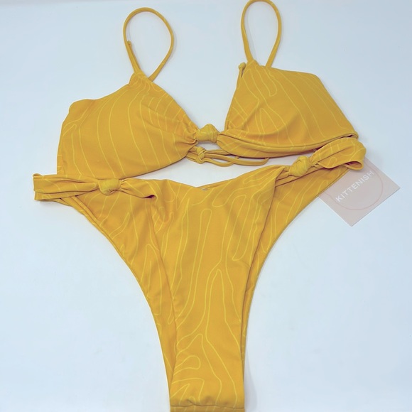 Kittenish Yellow Stay Wild Cheeky Bikini Swimsuit Size Large Brand New W/Tags - Picture 3 of 13